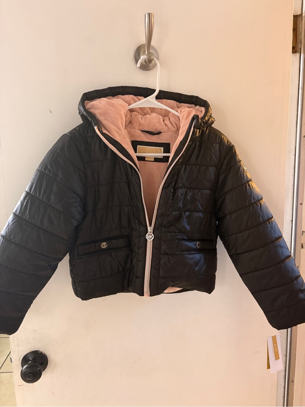 Michael Kors Black Puffer Jacket with Pink Lining